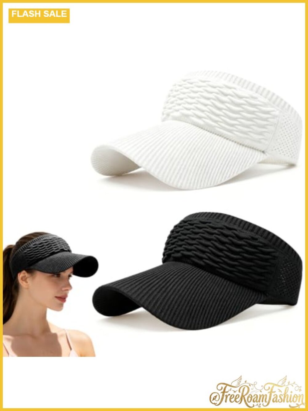 2Pcs High Ponytail Sun Visor Hat Knitted Breathable Wide Brim UV Protection Cap